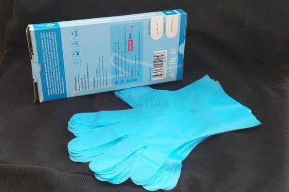 перчатки из эластомера синего цвета